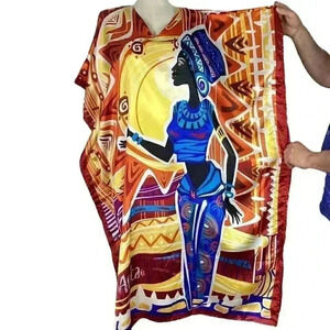Winlar Womens OSFM African Princess Tribal Print Caftan Maxi Dress Multicolor